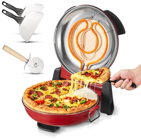 VEVOR Pizza Oven, 12 in Electric Pizza Maker, 1200W Electric Pizzas Cooker with Cordierite Stone, 5-Mode Temperature Control, Viewing Window for Precise Cooking, Heats up to 788 ˚F, for Home (Red)