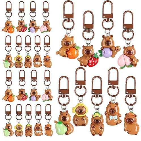 Zosutetoxo Ensemble de 30 porte-clés Capybara : Porte-clés 3D en alliage et résine, polyvalents pour femmes à accrocher aux clés et sacs