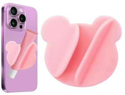 JUKOTA 1 Stück Lipgloss-Schutzhülle für Handy, lipgloss handyhülle，handyhülle lipgloss halter, zum Aufkleben, kompatibel mit iPhone, Samsung, Android-Smartphones(Rosa: Bär)