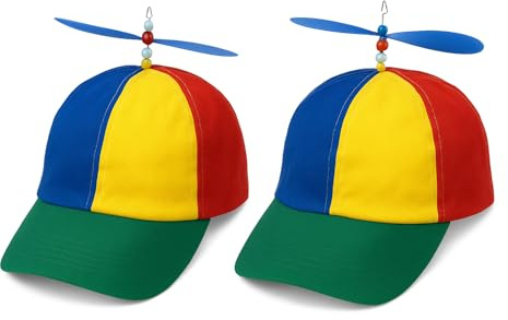STUWU Propellermütze 2er Set – Lustige bunte Cap mit Propeller | Spaß Mütze für Karneval, Fasching, Party & Kostüm | Verstellbare Größe für Erwachsene & Kinder