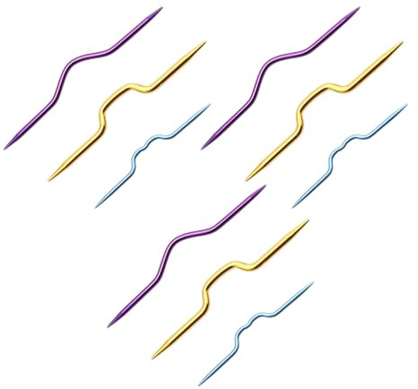 12 Pack Aluminum Cable Knitting Needles, Curved Crochet Cable Needles Set in Blue Yellow Purple, 9mm 10mm 12mm Knitting Stitch Holders for Sweater Knitting & Crochet Projects