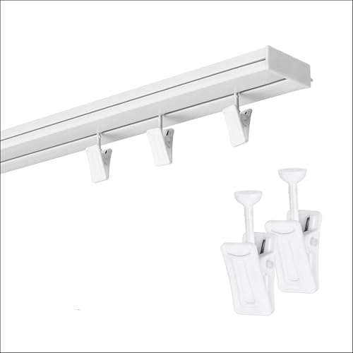 Fenster DEKOR Gardinenschiene 1-läufig – PVC Vorhangschiene zur Deckenmontage, Deckenschiene für Vorhänge, Weiß, mit Plizform, 300 cm