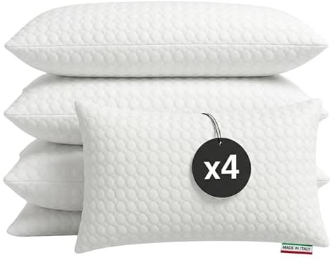 cuscini fiber - 4 Cuscini Letto Matrimoniale 45x75cm, Guanciale Letto con Fodera Massaggiante Soft, Cuscini Antiacaro Anallergico, Morbida Imbottitura in Fibra di Poliestere Made in Italy
