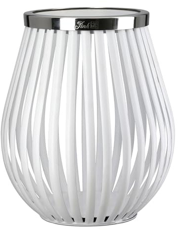 Fink Deko Windlicht weiß 22,8 cm ohne Glas - pulverbeschichteter Eisen Kerzenhalter Ø 21 cm mit silbernem Rand - dekorativer Halter für Stumpenkerzen