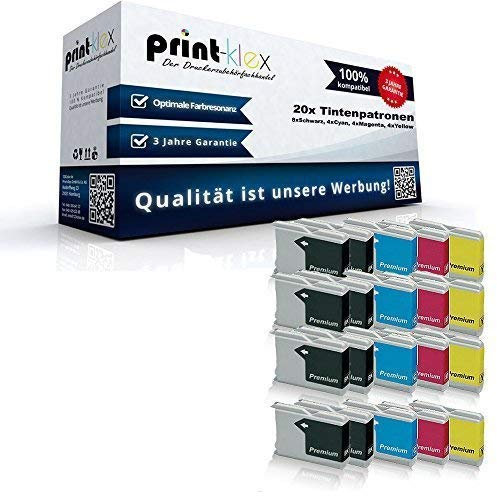 20x Print-Klex XL Tintenpatronen kompatibel für Brother DCP135C DCP150C DCP153C DCP157C MFC235C MFC260C DCP 135C 150C 153C 157C MFC 235C 260C LC970BK LC970C LC970M LC970Y S