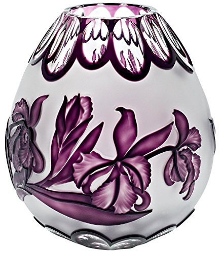 CRISTALICA ExklusiveBlumenvase Bouquet Vase Glas Vase King Violett Satiniert H 21 cm Handgeformt Handgeschliffen Glasvase