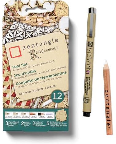 SAKURA Zentangle Renaissance Tool Set, Tan Paper Tiles, 12-Piece