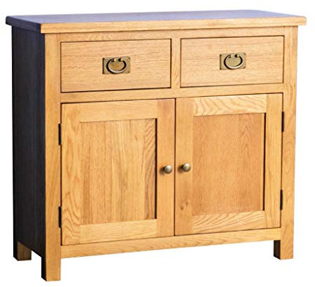 RoselandFurniture Surrey Oak Small Sideboard | Traditional Rustic Waxed 2 Door 2 Drawer Sideboard Storage Cabinet for Living Room or Dining Room, Fully Assembled