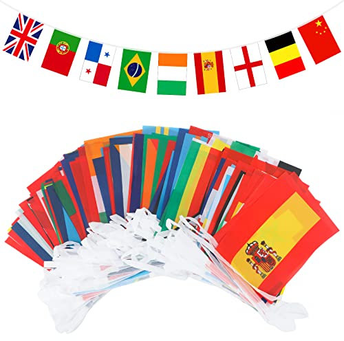 G2PLUS 50M 200 Banderas de Países Diferentes, Pancartas Fiestas Eurovisión,Decoración de Concurso de Canto de Eurovisión,Guirnalda de Banderas para Bar,Decoración de Fiesta