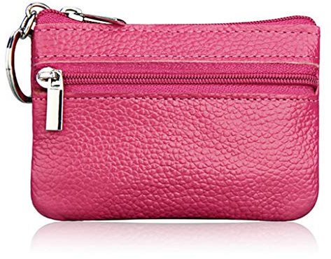 Dabixx Soft Men Women Card Coin Key Holder Zip Genuine Leather Wallet Pouch Bag Purse Hot Pink