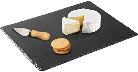mDesign plateau ardoise – joli plateau de fromage, de charcuterie, de gâteau ou autre – ardoise originale pouvant également servir à annoter les menus - noir