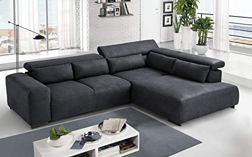 Dafne Italian Design Ecksofa, 3-Sitzer, mit Halbinsel, rechts, Sparta-Stoff, anthrazit (309 x 225 x 70 cm)
