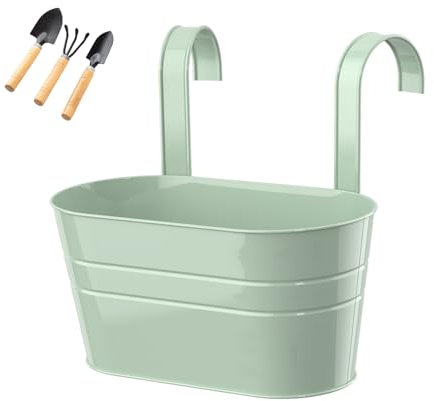 Wankd Metall Hängetopf, 1PCS Hängetopf Pflanztopf Übertopf mit 2 Haken Bunt Metall Blumentopf Vase Balkon Garten, Abnehmbar (Blue)