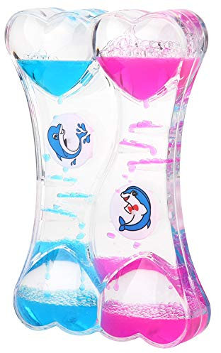 Schwimmende Öl-Sanduhr, Herz-Muster-flüssige Timer-Schreibtisch-Dekorations-Verzierung, 5,3 * 3,5 Zoll(Blau + Pink)