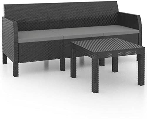 vidaXL Gartenmöbel 2-TLG. mit Kissen Sitzgruppe 3-Sitzer Sofa Lounge Tisch Gartensofa Couchtisch Gartenset Sitzgarnitur PP Rattan Anthrazit
