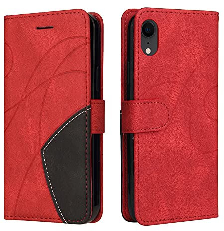 Fatcatparadise Coque pour iPhone XR (6,1 Pouces), Etui en Cuir PU Portefeuille Housse Fermeture Magnétique und Flip Protection Case avec Antichoc TPU, Etui à Rabat, Fentes pour Cartes (Rouge)