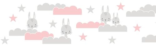Profhome Kids Wallpaper Border 403726-GU self-Adhesive Border Pink Grey White 0.155 m x 5.00 m / 0.775 sqm