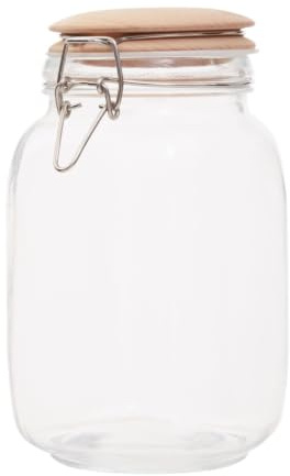 Premier Housewares Midsize 1550 Ml Square Crystal Glass Exquisite Storage Jar For Kitchen With Round Wooden Lid And Clip Lock Clasp, W11 x D11 x H21 cm