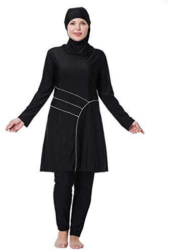FOKULUNDA Muslimischer Burkini-Badeanzug in Übergröße, bescheidene Badebekleidung, islamisches Full Cover Hijab Top, Schwimmhose, Set (3XL, F8)