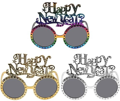 Seasboes 3 Stück Silvester Brille, Sylvester Party Deko, Lustige Brillen, Partybrille Fotobox Accessoires für Erwachsene und Kinder Neujahrsdeko, Silvester Deko