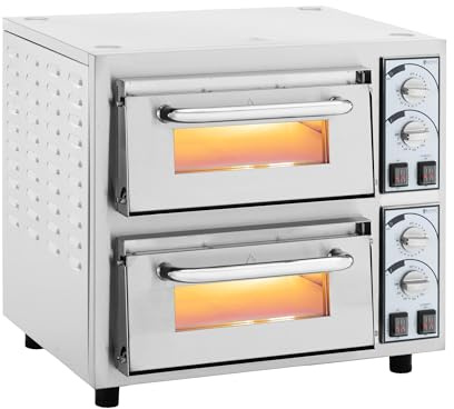 Royal Catering RCPO-4400-2PS Pizzaofen 2 Kammern 4400 W feuerfester Stein Pizzabackofen elektrisch Gastro