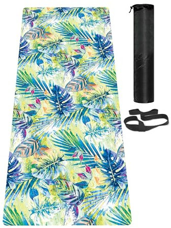 LaiEr Yogamatte, rutschfeste, umweltfreundliche Trainingsmatte mit Tragegurt, dicke Übungs- und Trainingsmatte für Yoga, Pilates und Fitness (183 cm x 61 cm x 6 mm) Leaves
