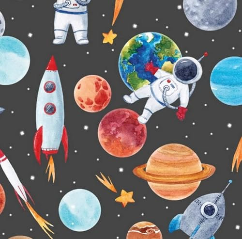 The Craft Cotton Co - Into The Galaxy-Baumwollstoff, 0,5 Meter, 112 cm breit, dunkelgrau, 100 % Baumwolle, für Kinderzimmer, Quilten, Nähen, Schneidern