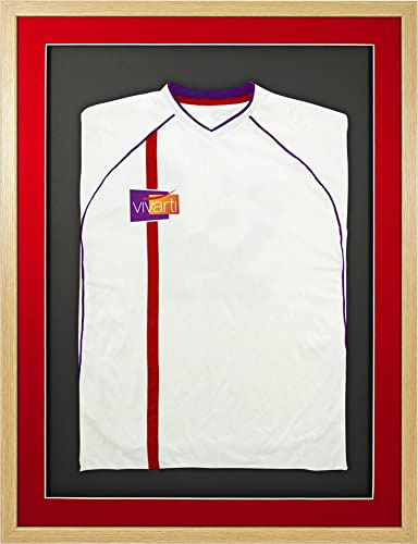 Vivarti DIY Adult 3D Mounted Sports Shirt Display Frame - Oak MDF Frame, Red Mount, Black Backing Card - 60 x 80cm / 23.62 x 31.49 inches