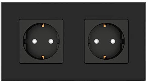 PULSAR Doppelsteckdose Unterputz Schwarz Schuko Steckdose Glas 2 Fach EU-Standard 16 A Flache Steckdose mit Kindersicherung Geeignet für Badezimmer, Küche, Schlafzimmer uva