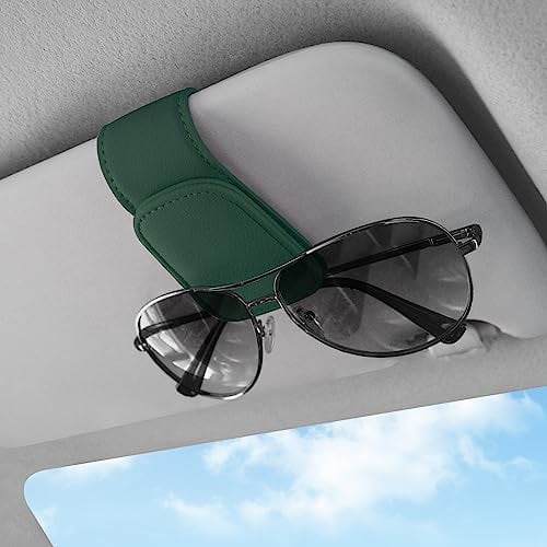Sunglasses Holders for Car Visor,Car Magnetic Glasses Holder Leather Sunglasses Clip and Ticket Card Clip Suitable for Car Interior Visor and Different Size Eyeglasses. (Green)