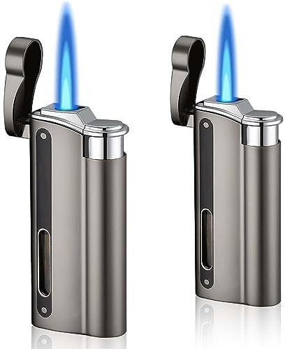 2 Stück Sturmfeuerzeug Jetflamme: Sturmfeuerzeug Gas Nachfüllbar, Feuerzeug Sturmfeuerzeug Winddicht Jet Feuerzeug Gasfeuerzeug für Küche, Grill, Camping (Verkauft ohne Butangas)