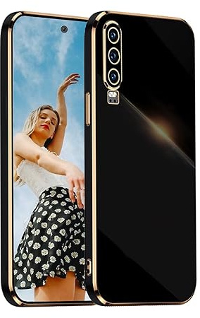 Kaywzo Hülle für Huawei P30,TPU Galvanisiertes Stoßfeste Handyhülle,Glänzend Spiegel Kratzfeste Schutzhülle,Ultra Dünn Silikon Cover Case,Schwarz