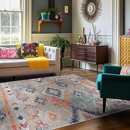 Mazovia Groß Teppich Wohnzimmer 300x400cm Weiß Ethno Boho Weich Kurzflor | Teppich für Schlafzimmer Esszimmer Büro Pflegeleicht Fußbodenheizungsgeeignet Reinigungsmittelbeständig Synthetisch Stilvoll