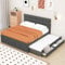 Kehun Polsterbett Doppelbett 140x200 mit Ausziehbarem Bett für 3 Personen, Familienbett mit 3 Stauraum Schublade und Lattenrost aus Holz, Verstellbares Kopfteil, Leinen, Grau, ohne Matratze