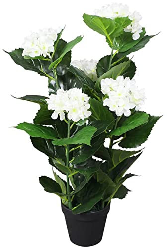 Homgoday Hortensie, Kunstpflanze mit Topf, 60 cm, weiß, Dekoration für Innen- und Außenbereich