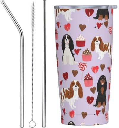 EgoMed Travel Mug,20 Oz Stainless Steel Insulated Tumbler Coffee Cup Car Cup Travel Bottle, Cavalier King Charles Spaniel Mixed Coats Valentines