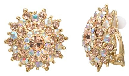 Vissen Flower Coloured Cubic Zirconia Clip on Earrings for Women Gold Plated Non Pierced Earrings Fashion Jewellery