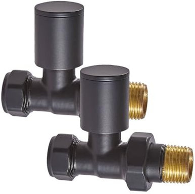 Black Straight Modern Standard Rounded Radiator Towel Rail Valves Central Heating (Pair) 1/2 BSP