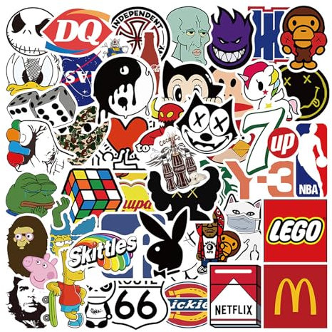 SUNYOVIME Marken Sticker 50 Stück Brand Stickers,Cool Markenlogo Aufkleber,Vinyl Sticker Set Wasserfest Graffiti Stickers,Stickerbomb für Laptop Skateboard Koffer Helm Auto Fahrrad Handy