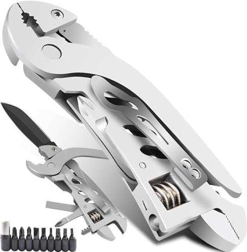 Multitool - Alicates multifunción 28 en 1 para hombre, herramienta multifunción plegable con 11 puntas y bolsa de clip para cinturón. Ideal para exteriores y acampadas