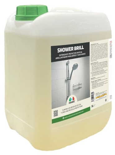 MARBEC SHOWER BRILL 5LT Limpiador antical para baño, protector anti-gotas, para cerámicas y vidrios, reduce cal y residuos, fácil mantenimiento diario.