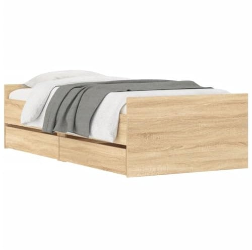 vidaXL Bettgestell, Bettrahmen mit Lattenrost, Bett Gästebett mit Schubladen, Einzelbett Schlafzimmerbett Schlafzimmermöbel, Sonoma-Eiche 90x200cm