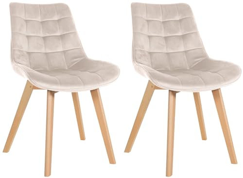 CLP Lot de 2 chaises Brook Velours I Chaise de Salle à Manger avec Structure en Bois I Chaise de Cuisine avec Assise, Couleur:crème