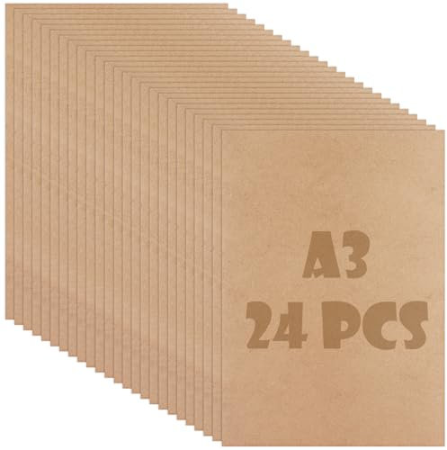 ZOFUN Lot de 24 panneaux MDF A3 - 42 x 30 cm - Feuilles MDF à découper à la taille désirée - Feuilles MDF de 2 mm - Feuilles vierges de 3 mm pour gravure laser, projets de bricolage, peinture et