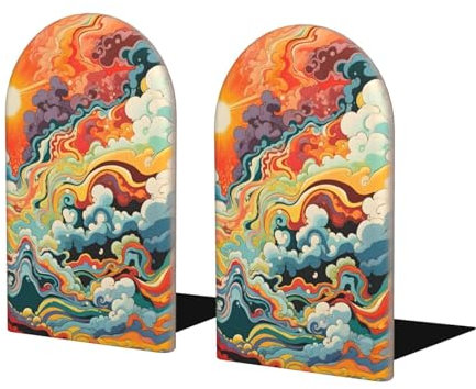 Serre-livres en bois - Nuages colorés - Serre-livres antidérapants pour la maison, le bureau, l'école