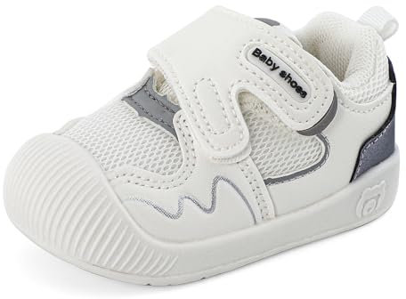 LACOFIA Zapatos Primeros Pasos Bebé Niños Calzado Respetuoso Bebé Zapatillas Deporte con Suela Goma Antideslizante Bebé Blanco/Negro 18 EU(CN 16)