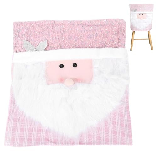 Moreeulsi Weihnachts-Stuhlhussen,Weihnachts-Küchenstuhl-Rückenlehnenhussen - Wintersitzbezug | Rosa Weihnachts-Stuhlhussen für Esszimmerstuhl-Rückenlehnen, waschbare Weihnachtsmann-Stuhlhussen für