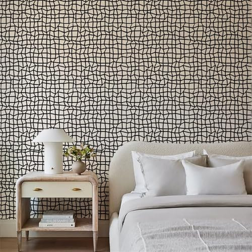 Papel Pintado Autoadhesivo Geometría Beige Negro Vinilo Pared Impermeable Papel Pared Autoadhesivo Pelar y Pegar Papel Adhesivo Pared Muebles Decorativo Papel Pintado Pared 1P (38.6x100.6 cm)