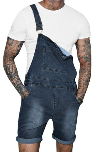 Mymyguoe Men's Jeans Dungarees 90s Jeans Jumpsuit Overalls Baggy Hip Hop Jeans Vintage Y2K Straight Leg Streetwear Work Trousers Jumpsuit Casual Trousers Loose with Holes for Men, 01 Dark Blue, XXL