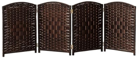 Freistehender Rattan-Raumteiler, 4/5/6 Paneele, braun, Schlafzimmer-Trennwand, kurzer Faltschirm (120 x 40 cm, 5 Stück)